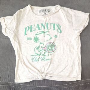 Peanuts White Tee with Mint and Light Pink Snoopy Tennis Graphic